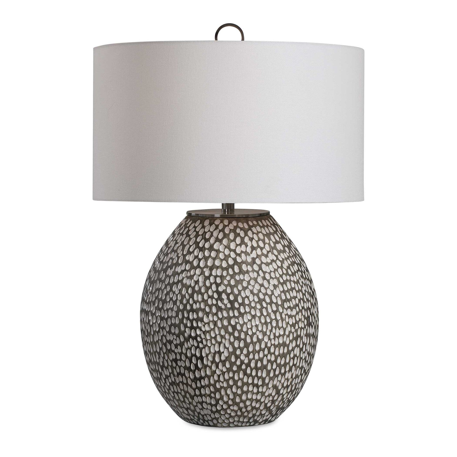 Uttermost Cyprien grey and white pitted ceramic table lamp
