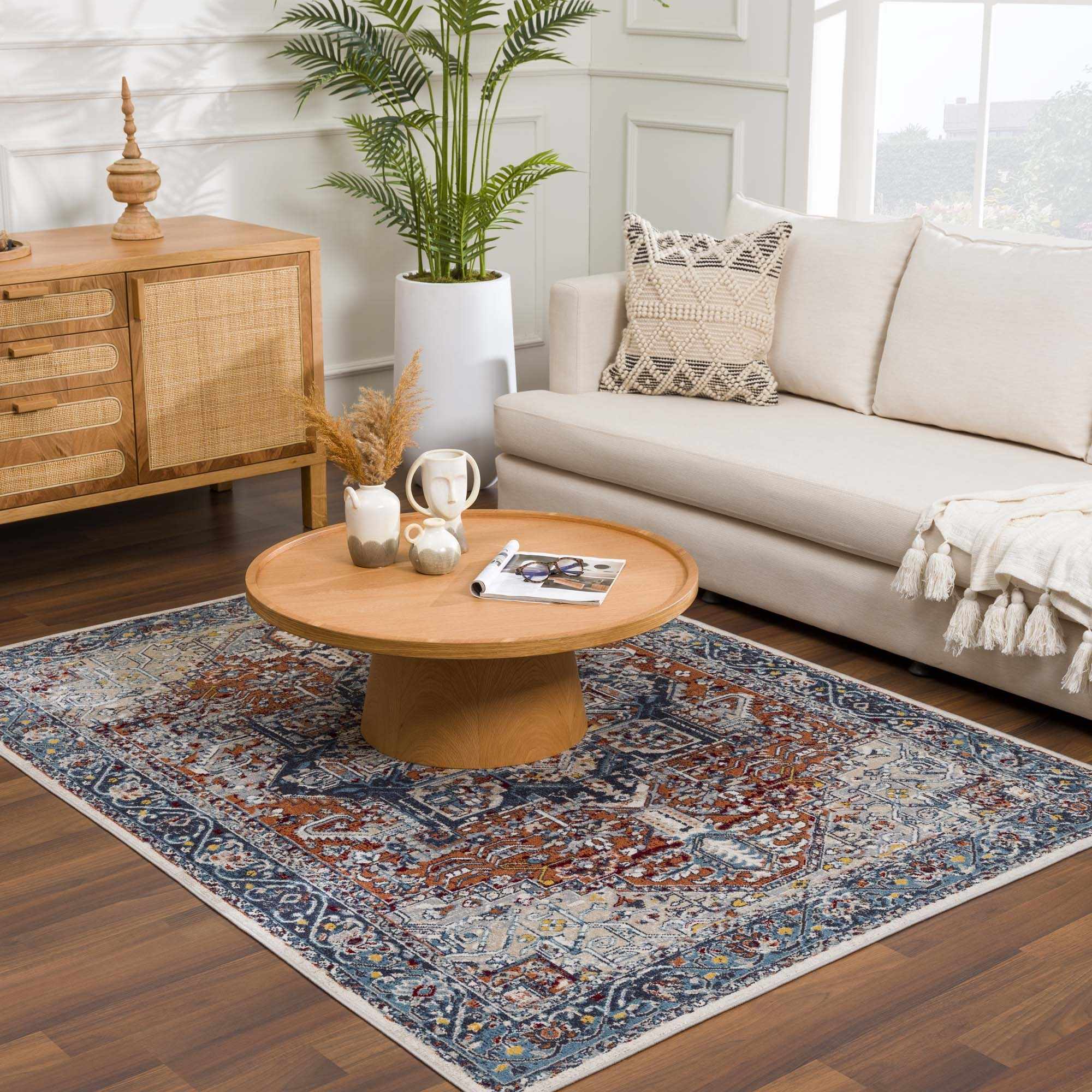 Cabacungan Blue & Rust Washable Area Rug - Decor Addict, LLC
