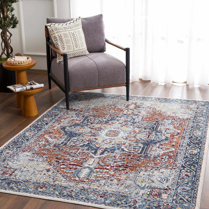 Cabacungan Blue & Rust Washable Area Rug - Decor Addict, LLC
