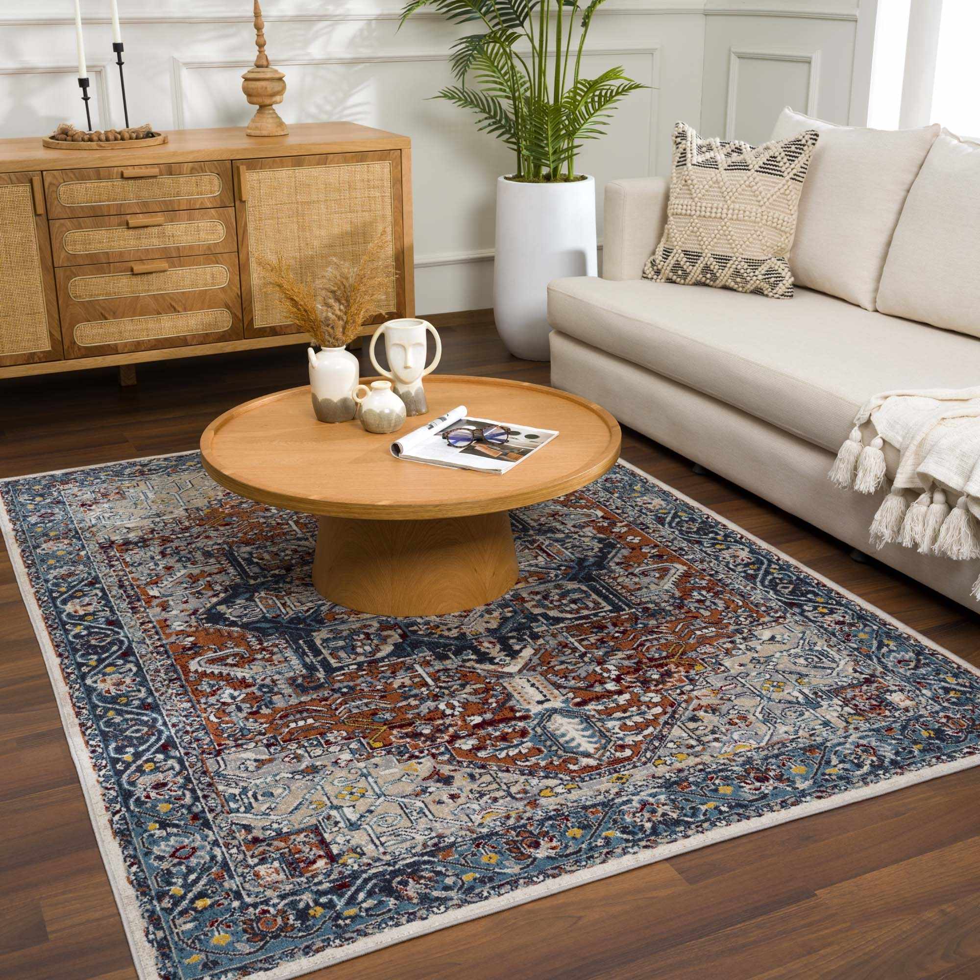 Cabacungan Blue & Rust Washable Area Rug - Decor Addict, LLC