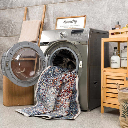 Cabacungan Blue & Rust Washable Area Rug - Decor Addict, LLC