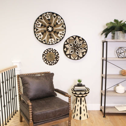 27" Extra Large Black Fleur Plate Woven Wall Art Plate - Decor Addict, LLC