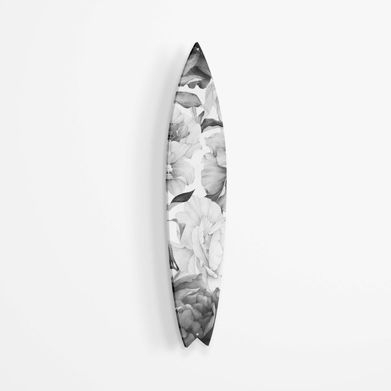Black and White Peony Acrylic Surfboard Wall Art