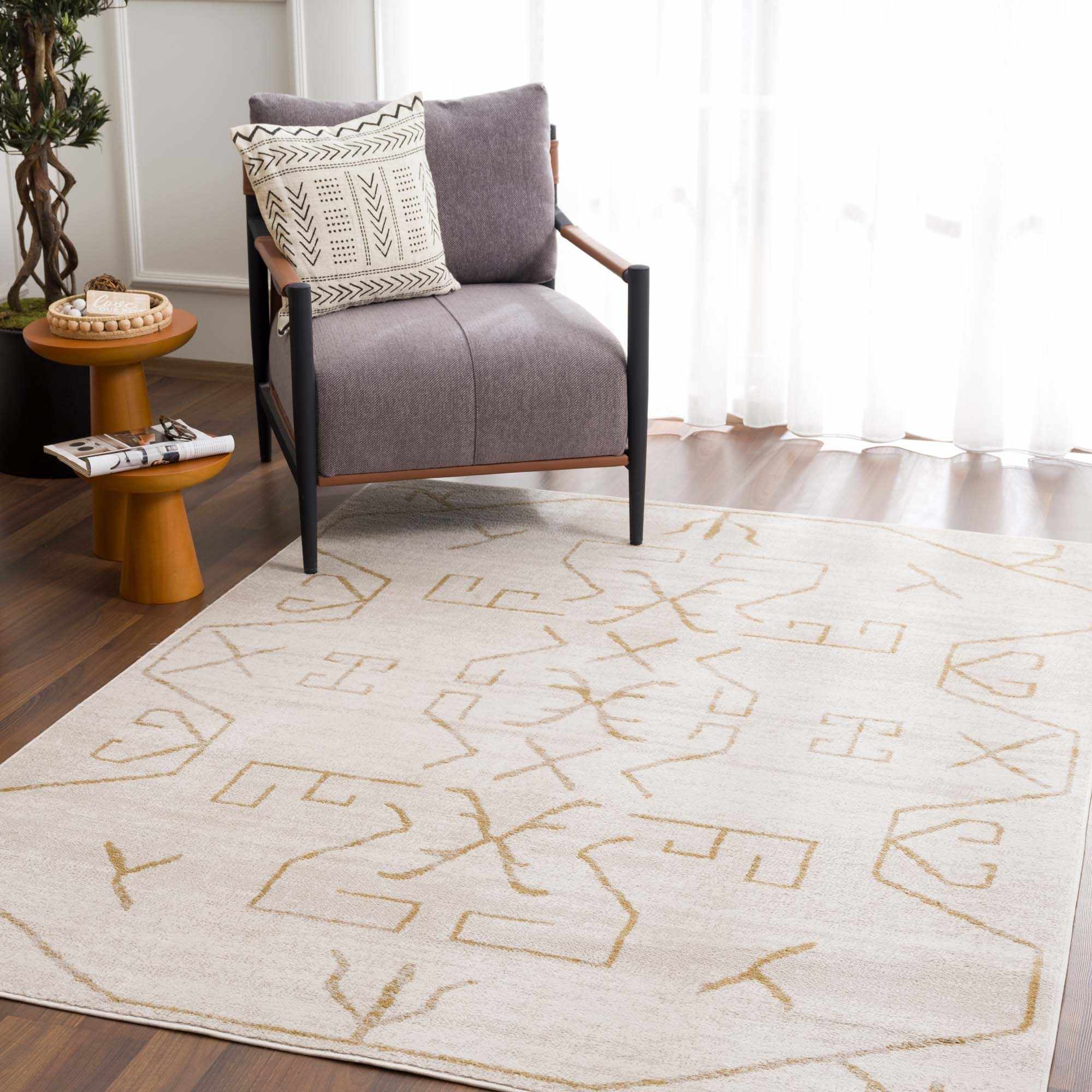 Azzan Cream & Gold Area Rug - Decor Addict, LLC