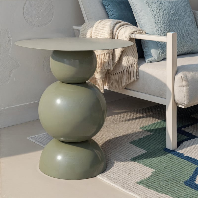 Powder Coated Metal Table w/ Stacked Base, Grey, KD - Decor Addict, LLC