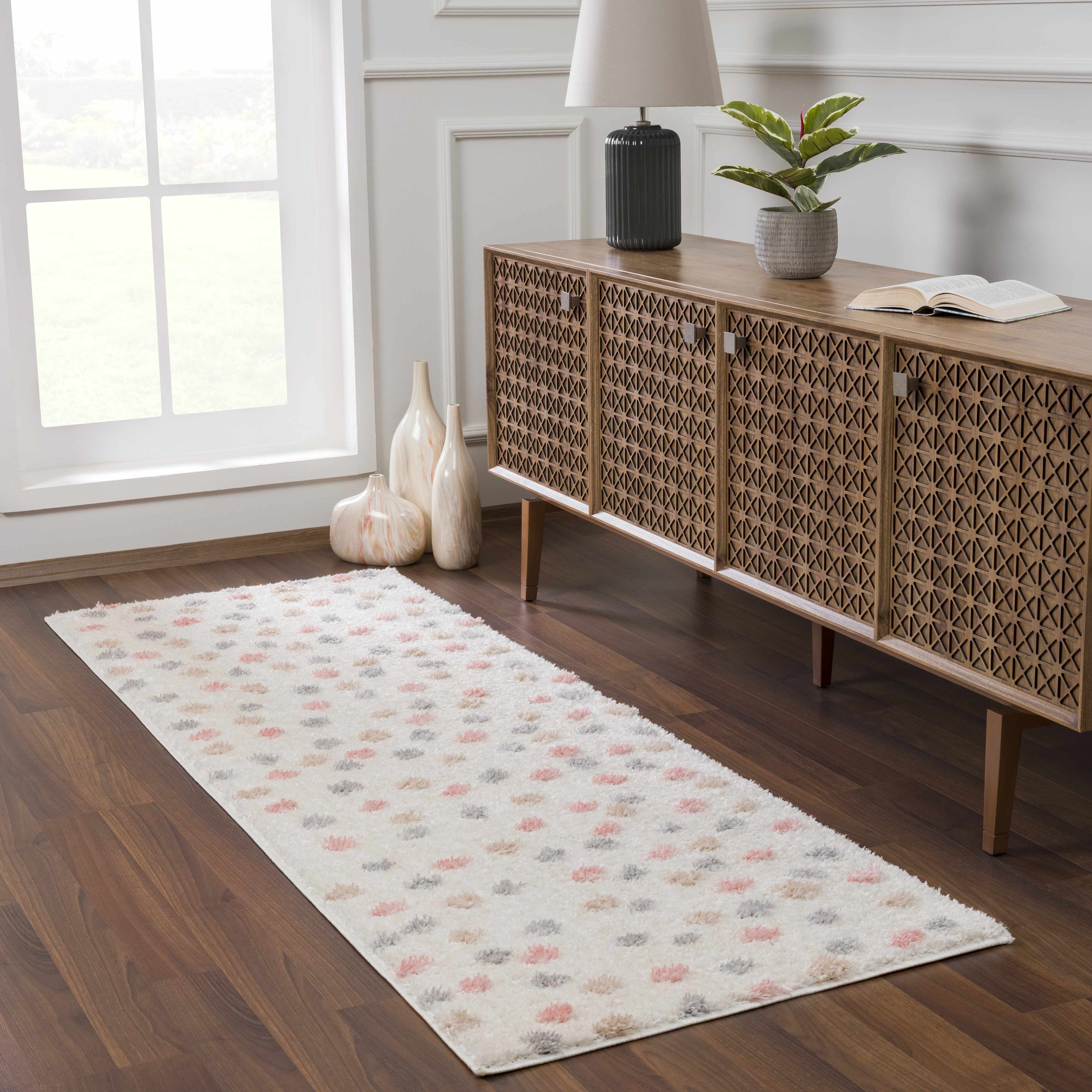 Cansu Pink & Cream Dotted Area Rug - Decor Addict, LLC