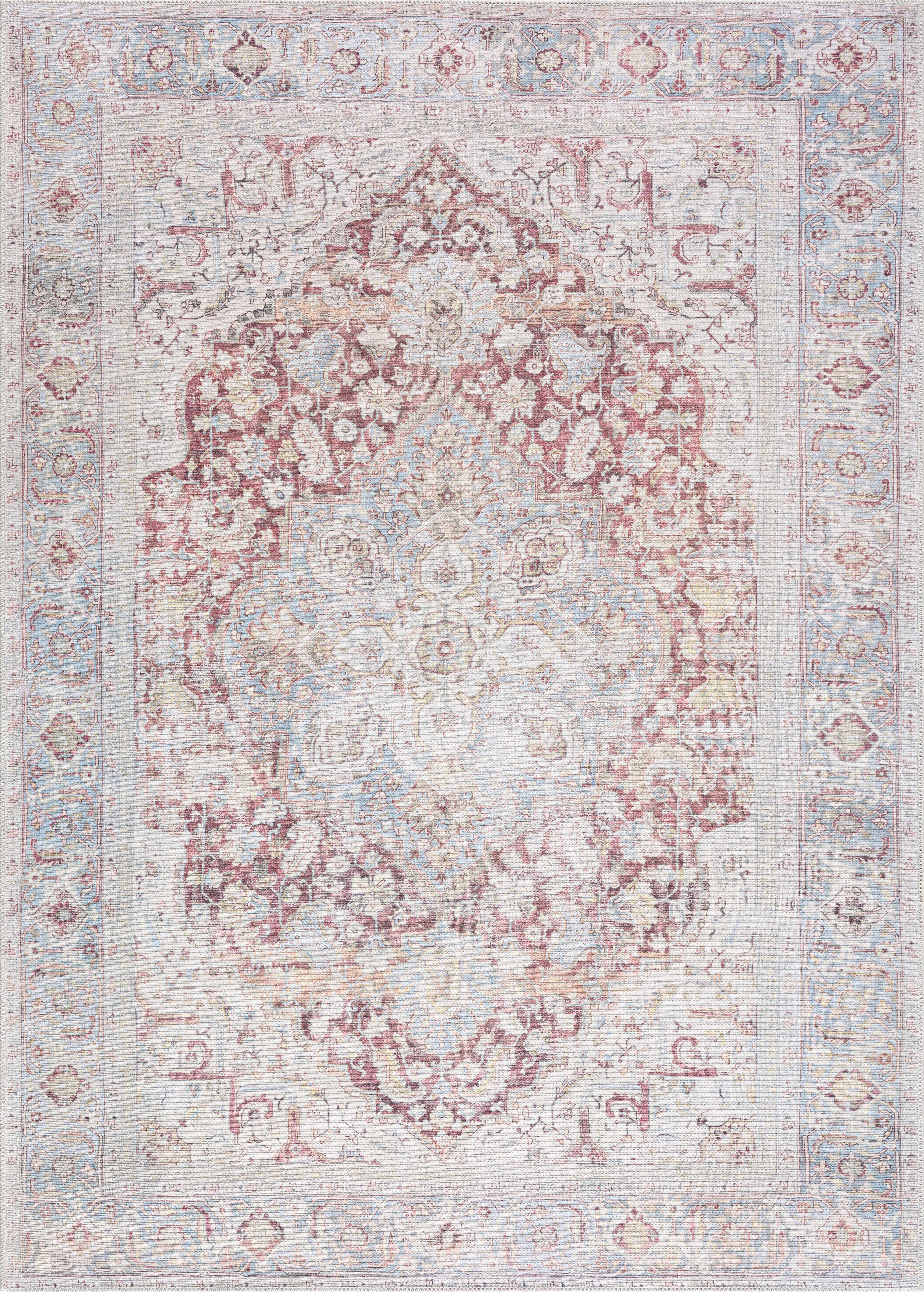 Cream Rust Leeston Vintage Washable Area Rug - Decor Addict, LLC