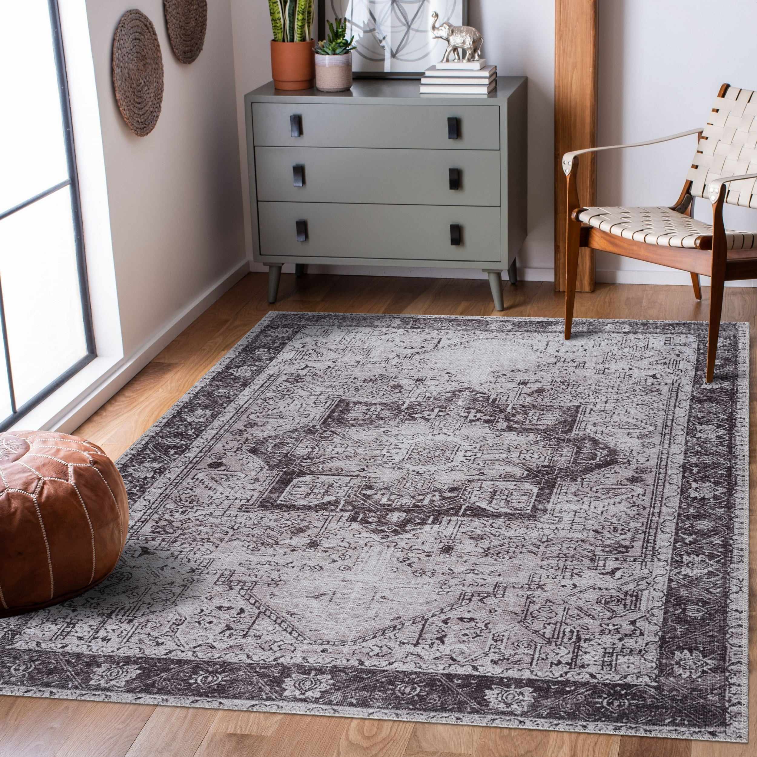 Rosman Gray Washable Area Rug - Decor Addict, LLC