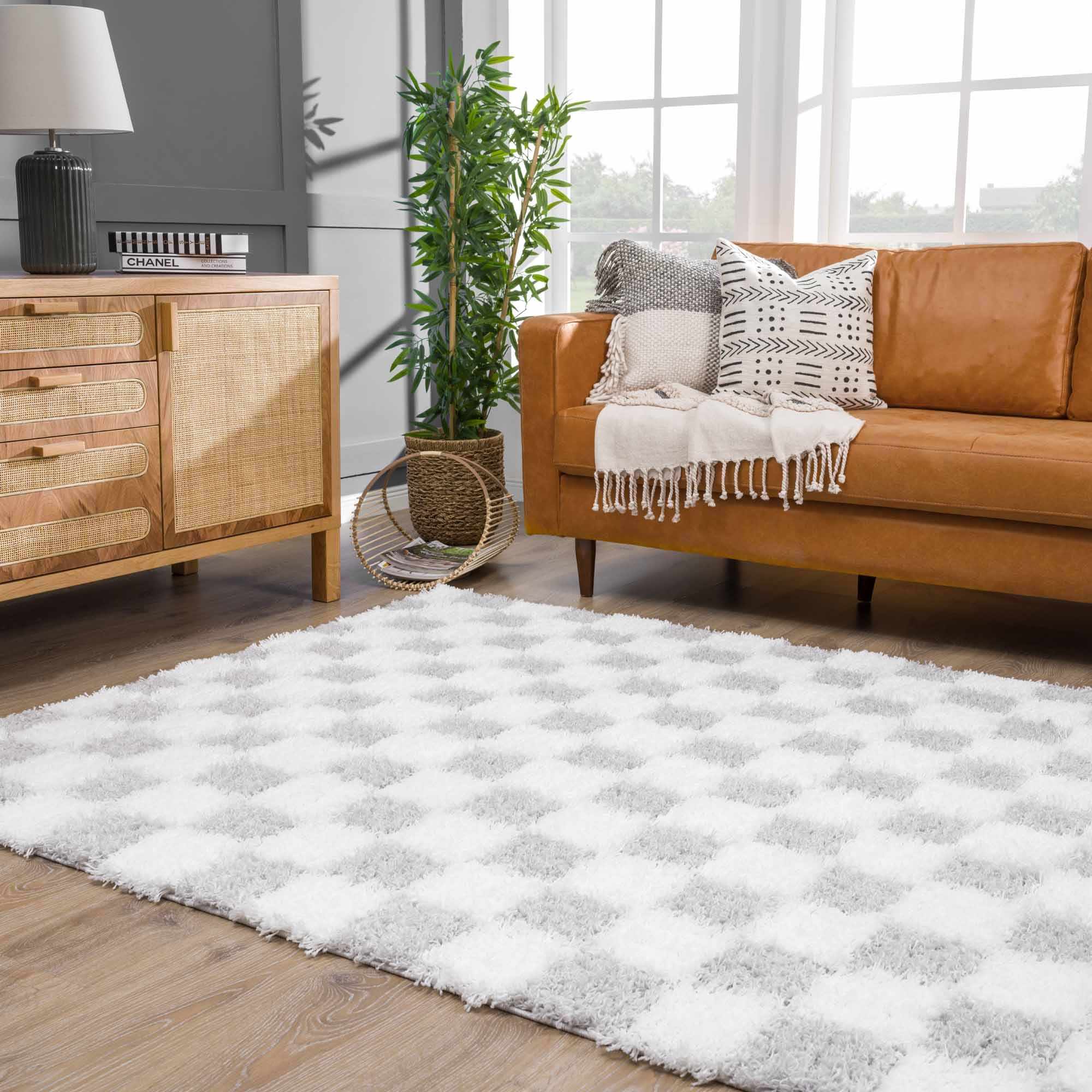 Atira Gray Checkered Area Rug - Decor Addict, LLC