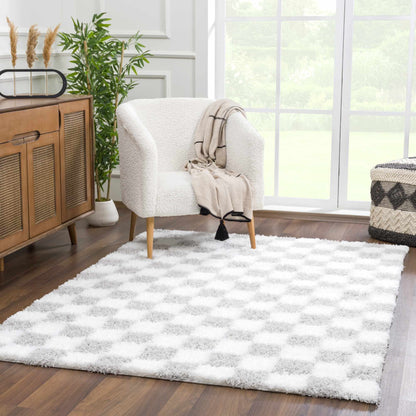 Atira Gray Checkered Area Rug - Decor Addict, LLC