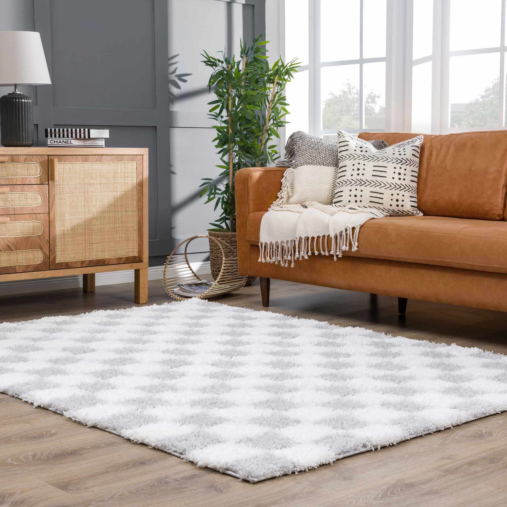 Atira Gray Checkered Area Rug - Decor Addict, LLC