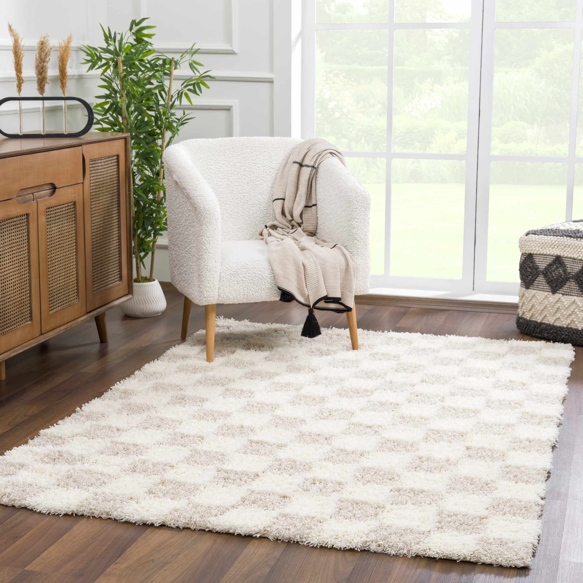 Atira Light Brown Checkered Area Rug - Decor Addict, LLC