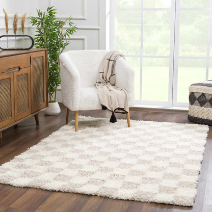 Atira Light Brown Checkered Area Rug - Decor Addict, LLC