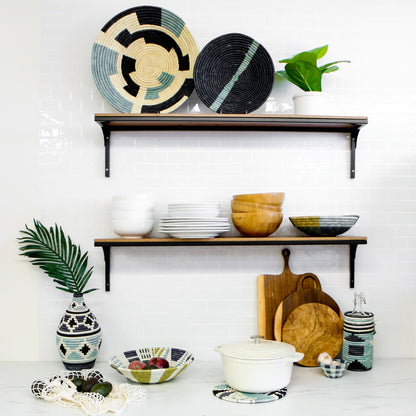 12" Large Silver Blue Biko Round Basket - Decor Addict, LLC