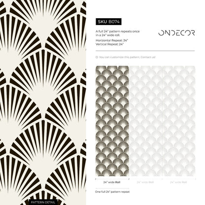 Art Deco Wallpaper with a Stylized Fan Motif in Black and Light Grey - B074 - Decor Addict, LLC