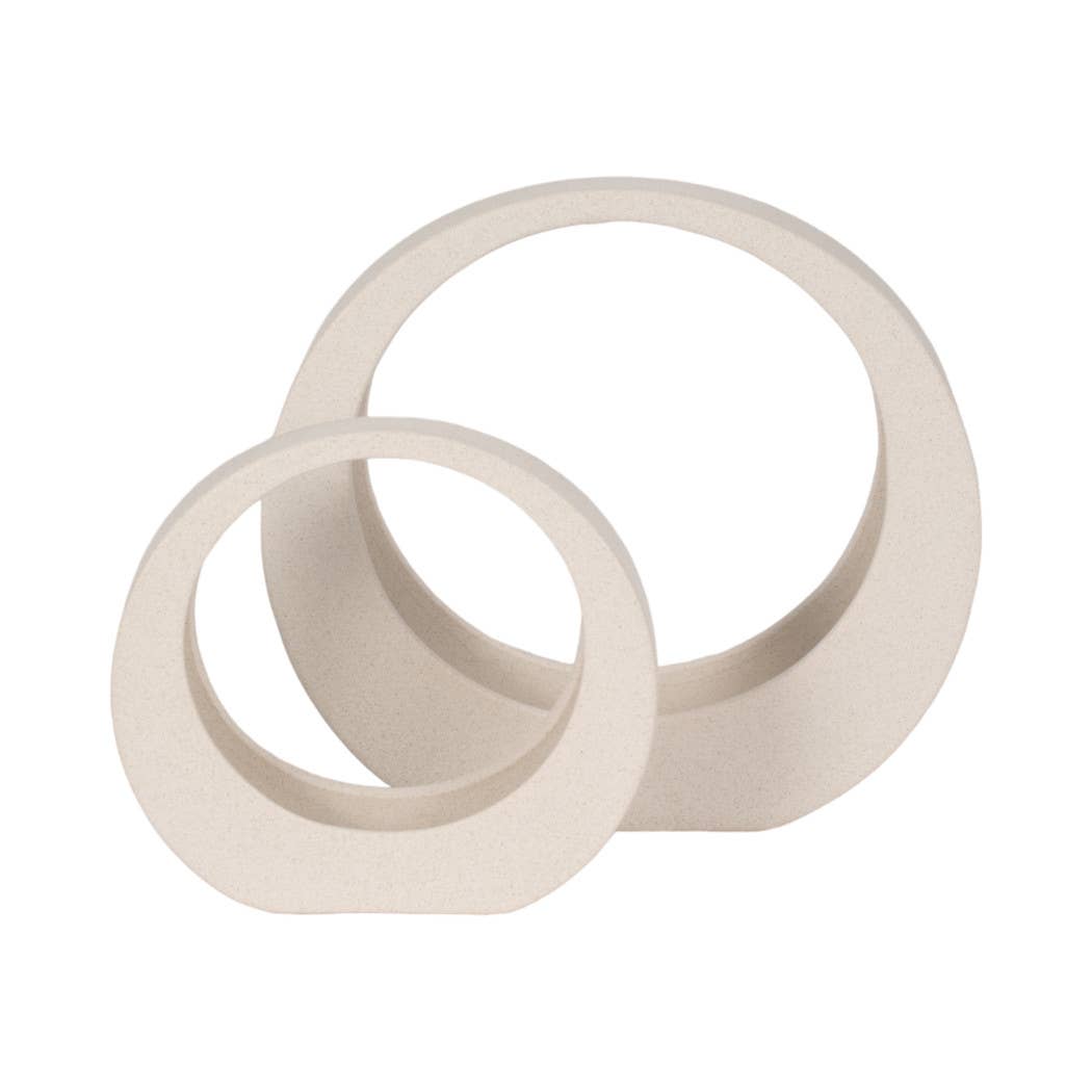 Stoneware Circular Sculptural Loop Object - White, 8 in. - Decor Addict, LLC