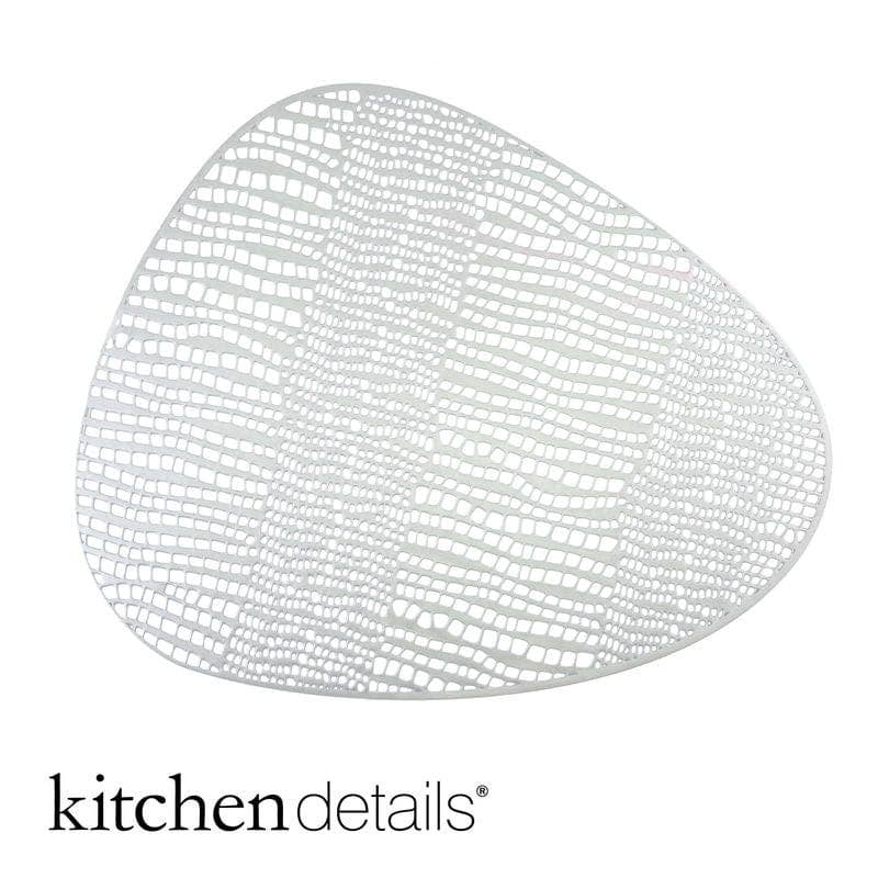 Home Details Oval Pebble Laser Cut Placemat in Silver - Decor Addict, LLC
