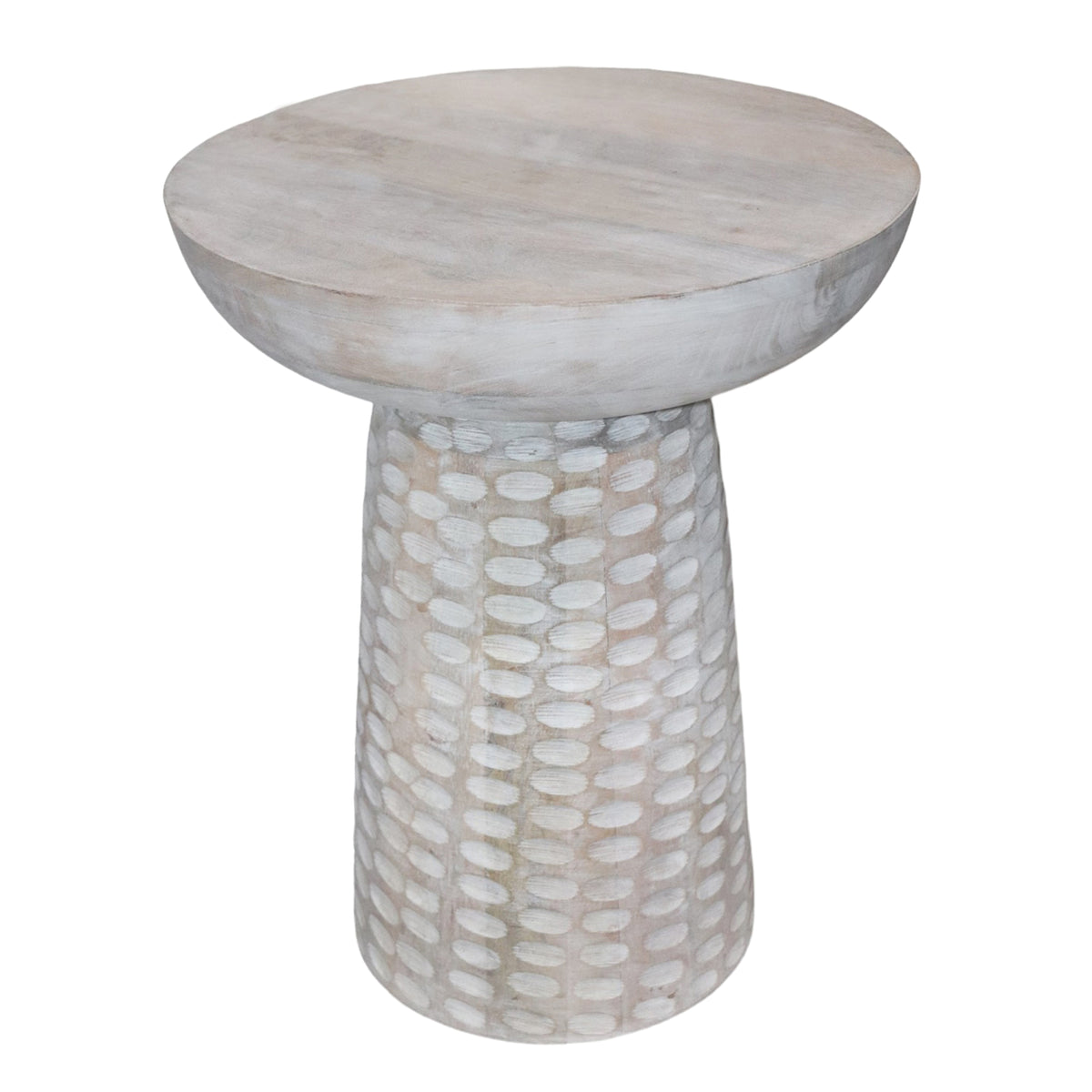 20" Hammered Base Wood Accent Table, White Wash - Decor Addict, LLC