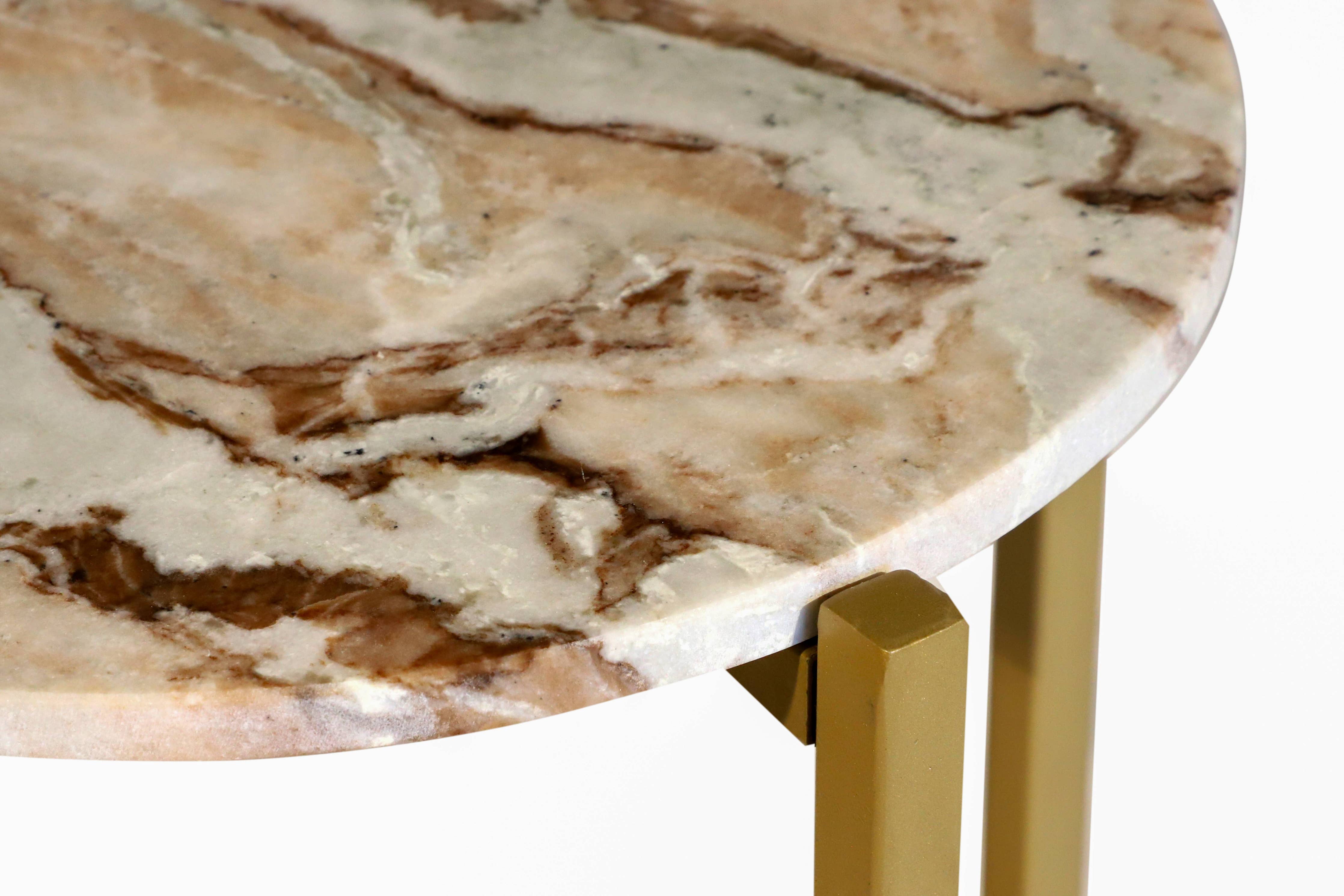 Brown Marble Side Table with Golden Metal Frame - 21''Height - Decor Addict, LLC