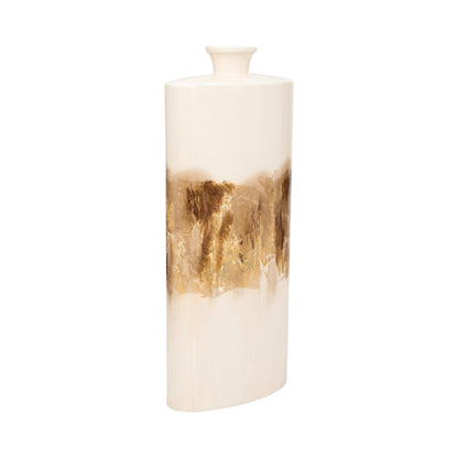 Metal, 20" Flask Vase, Pearl/gold - Decor Addict, LLC