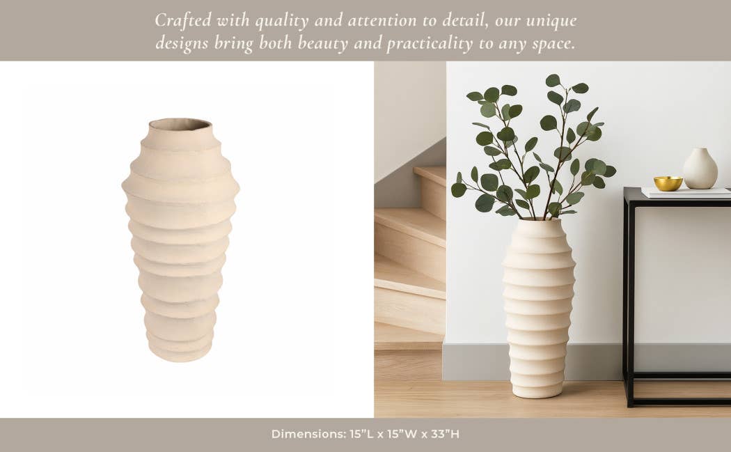 Decorative Floor Vase - Ivory Ecomix Textured Ribbed, 33 in. - Decor Addict, LLC