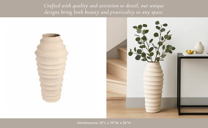 Decorative Floor Vase - Ivory Ecomix Textured Ribbed, 33 in. - Decor Addict, LLC