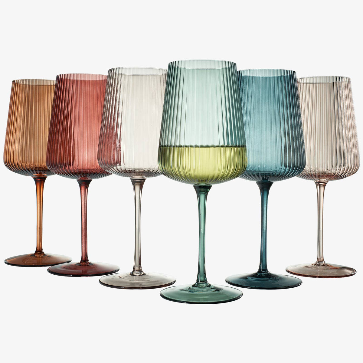 Ribbed Colored Wine Glasses, Muted, Set of 6 - Decor Addict, LLC