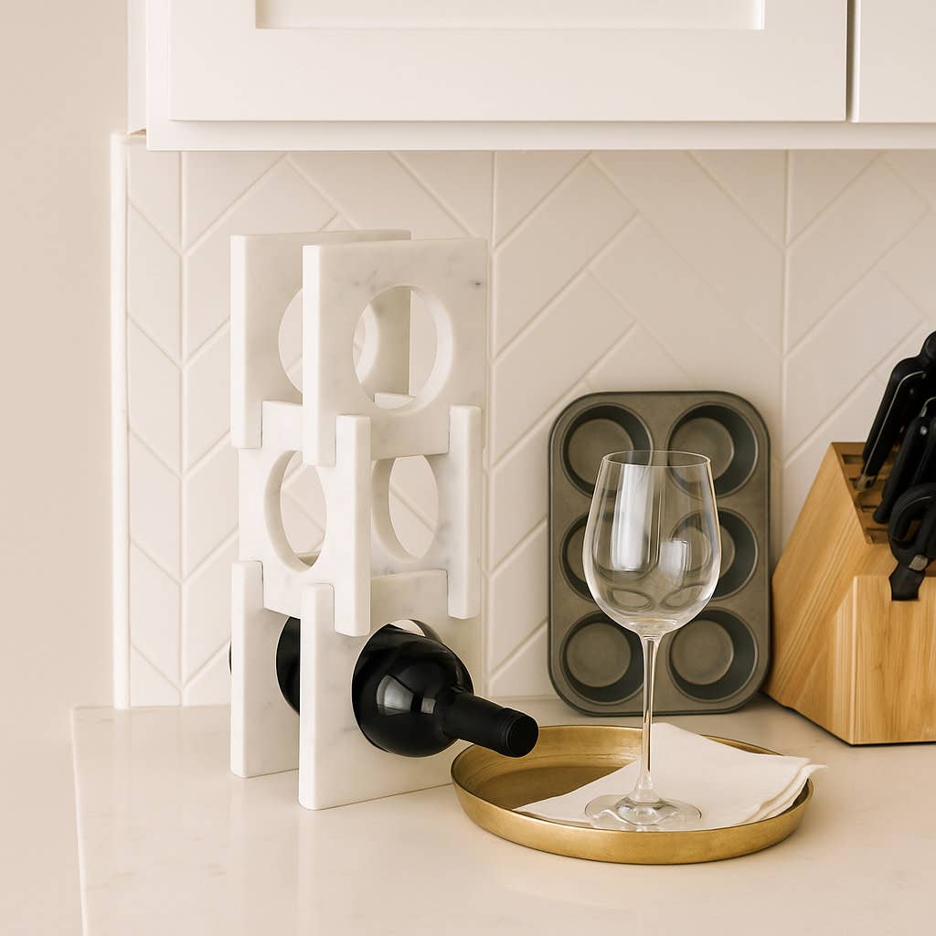 Wine Rack - White Marble Decorative Wine Bottle Rack, 16 in. - Decor Addict, LLC
