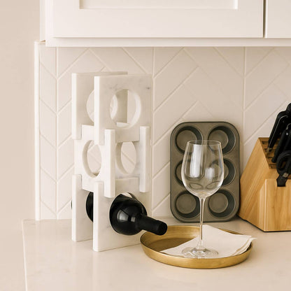 Wine Rack - White Marble Decorative Wine Bottle Rack, 16 in. - Decor Addict, LLC