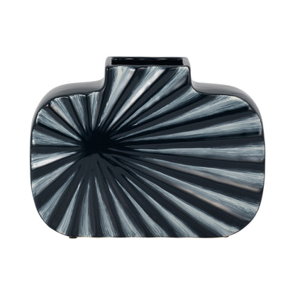 Cer, 8"h Textured Vase, Nvy Blue/cream - Decor Addict, LLC