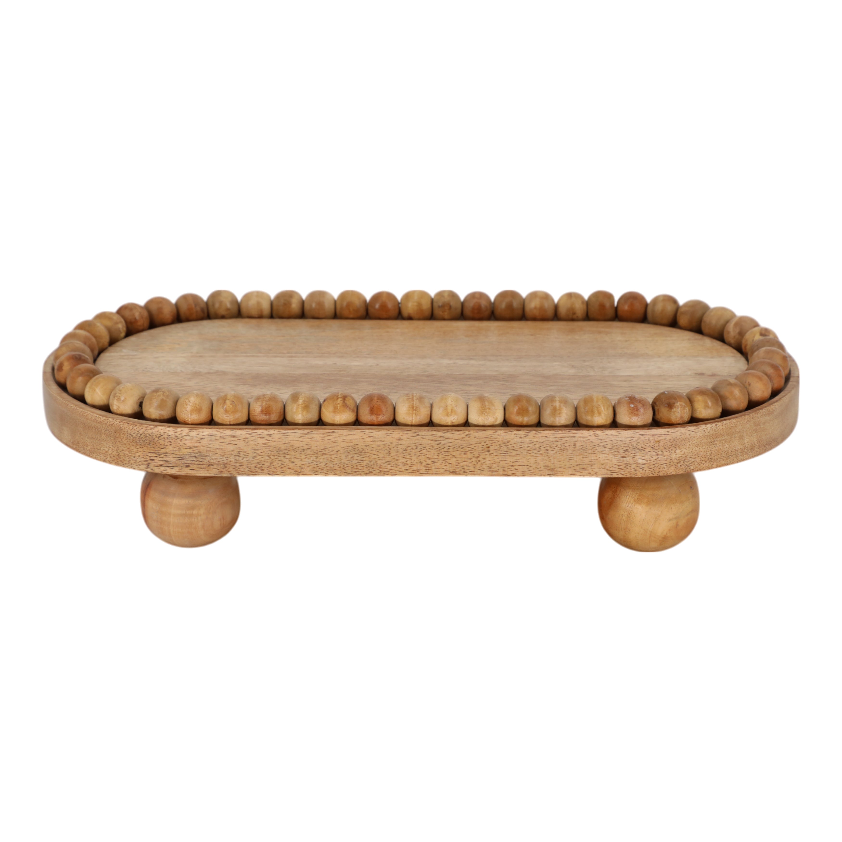 16" Beaded Oval Tray With Ball Feet, Natural - Decor Addict, LLC