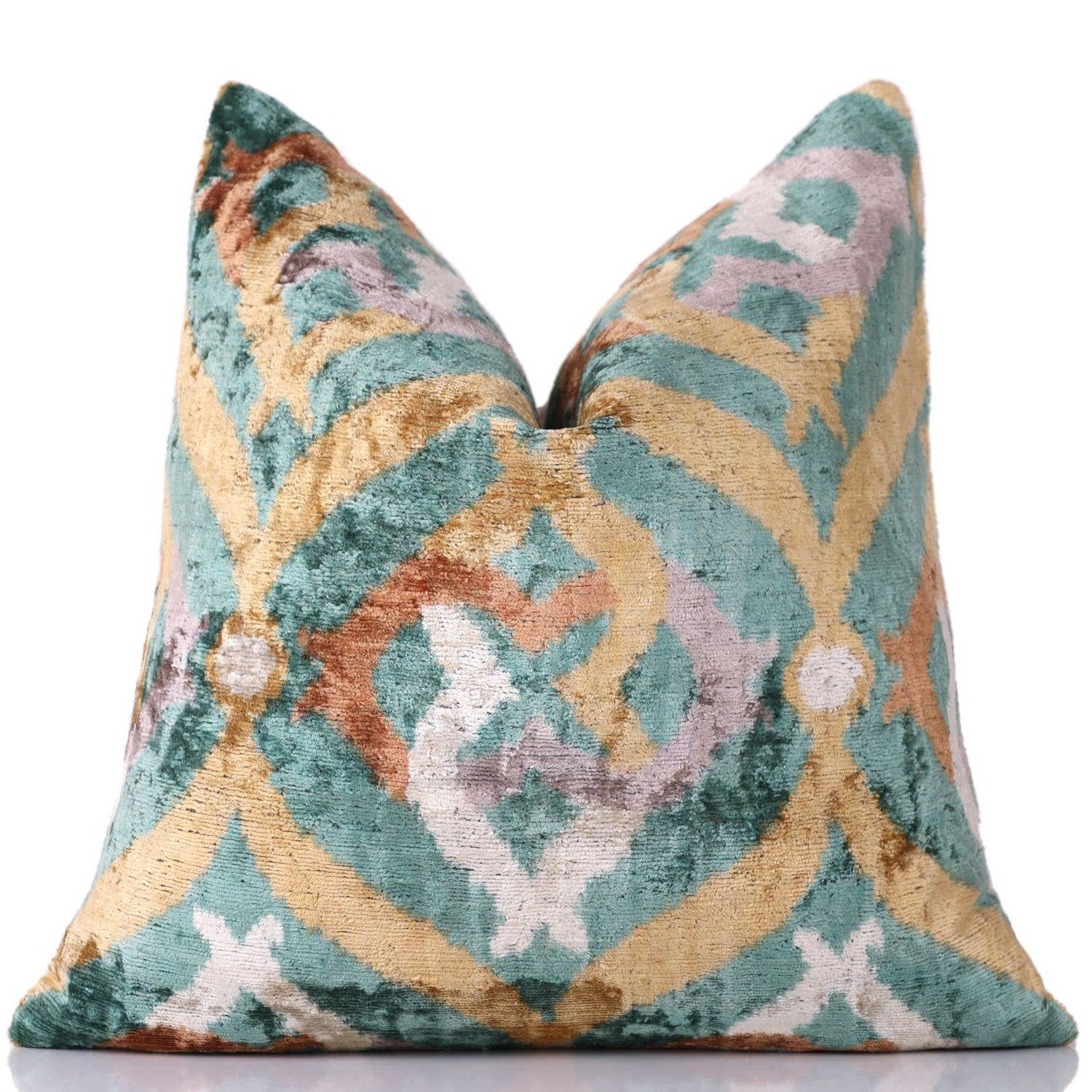 Emerald Gold Ikat Velvet Pillow – 16x16 in - Decor Addict, LLC