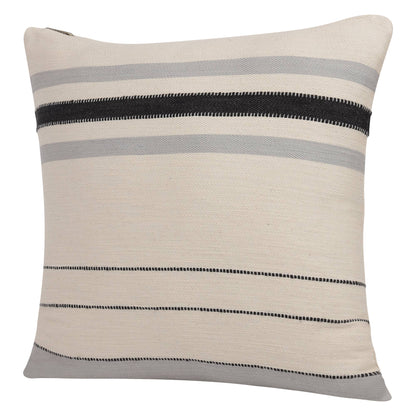 Transitional Hand-Woven Modern Striped Cotton Throw Pillow: Ivory/Brown / Pillow- Poly Filled - Decor Addict, LLC
