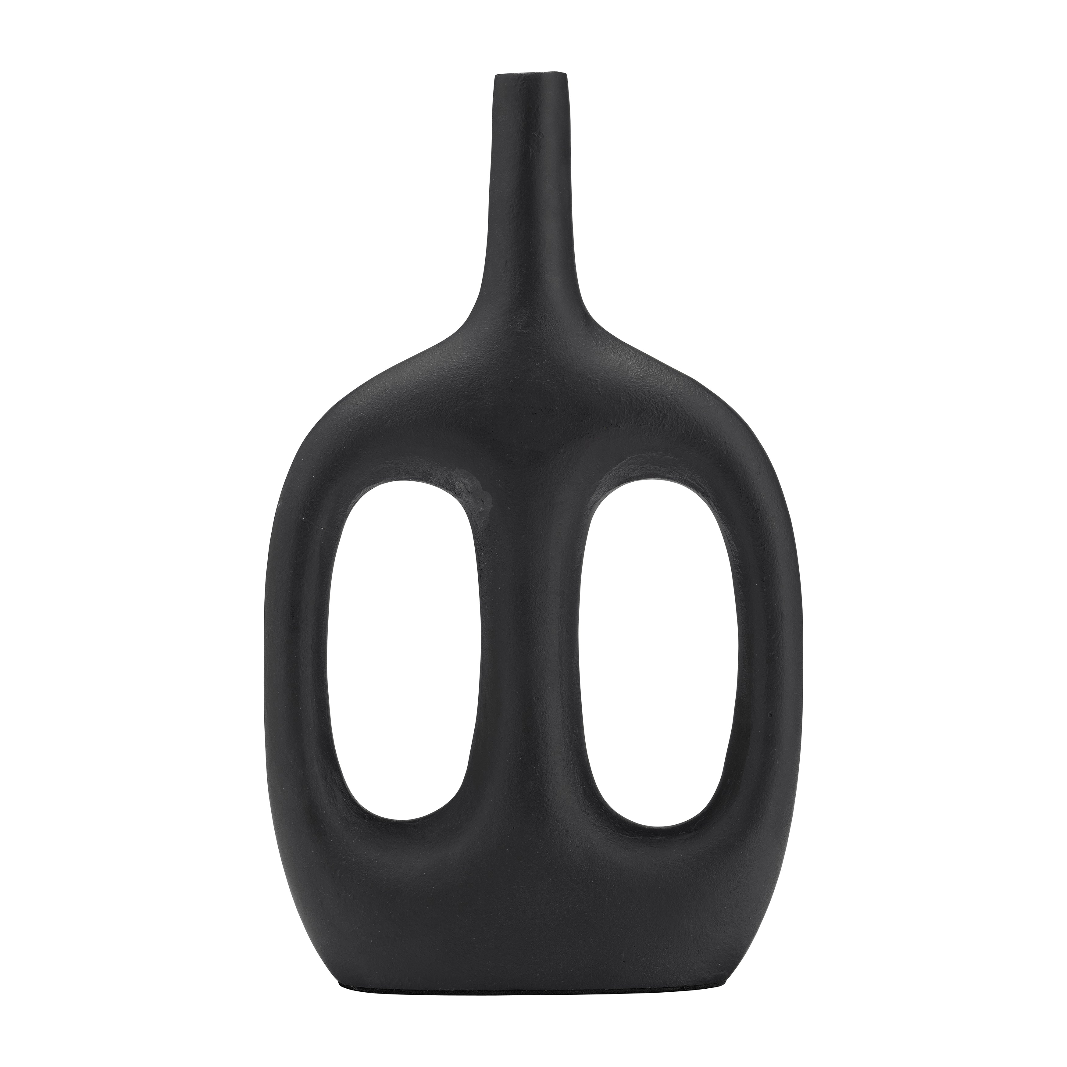 Metal,15", Hollow Handles Vase,black - Decor Addict, LLC