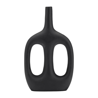 Metal,15", Hollow Handles Vase,black - Decor Addict, LLC