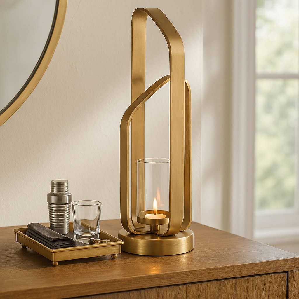 Candle Holder - Gold Metal Stylish Hurricane, 21 in. - Decor Addict, LLC