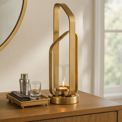 Candle Holder - Gold Metal Stylish Hurricane, 21 in. - Decor Addict, LLC