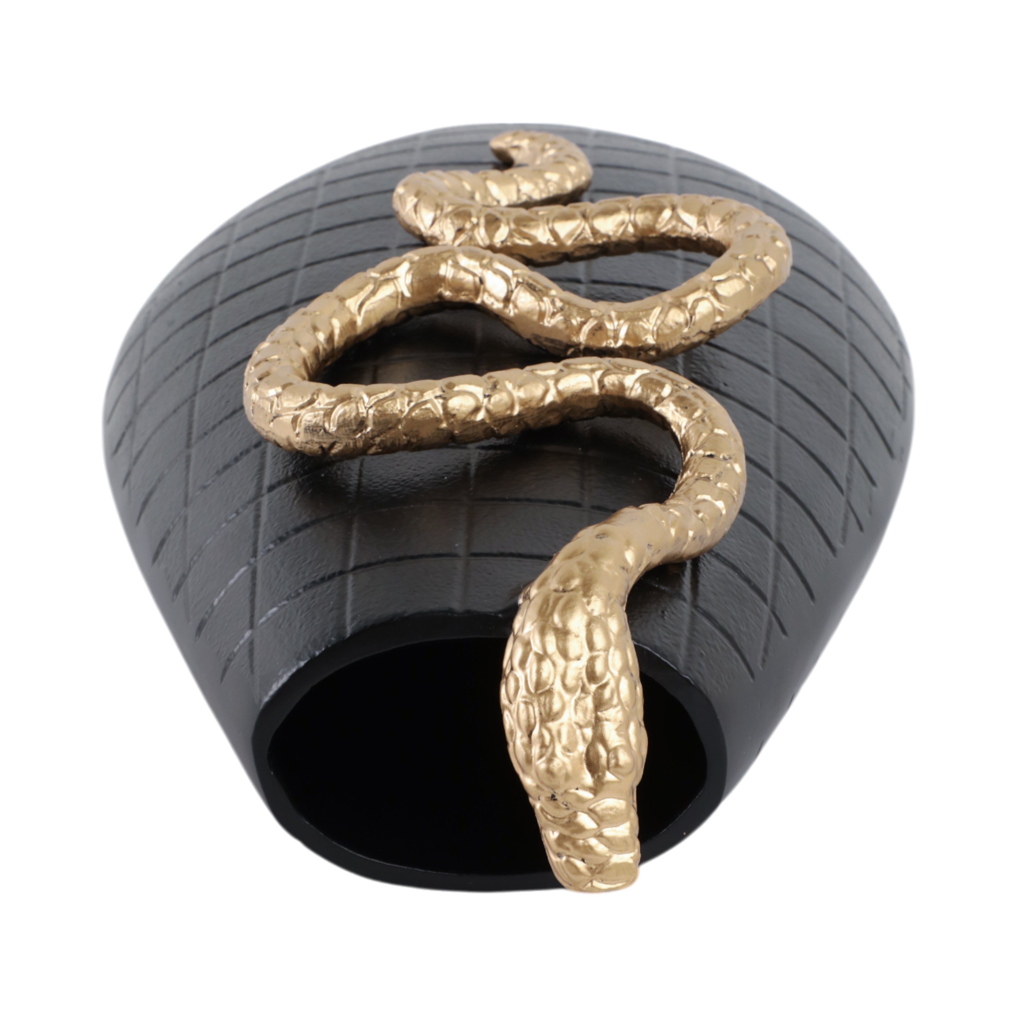16x10" Curved Snake On Vase, Black/gold - Decor Addict, LLC