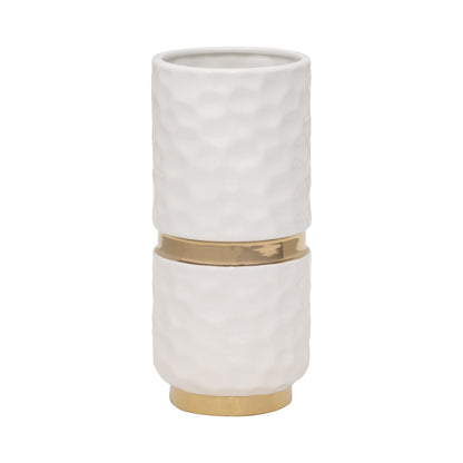 5x10"h Belted Vase, White/gold - Decor Addict, LLC