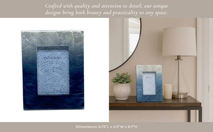 Photo Frame - Ivory/Blue Wood Capiz Rectangular, 4x6 in. - Decor Addict, LLC