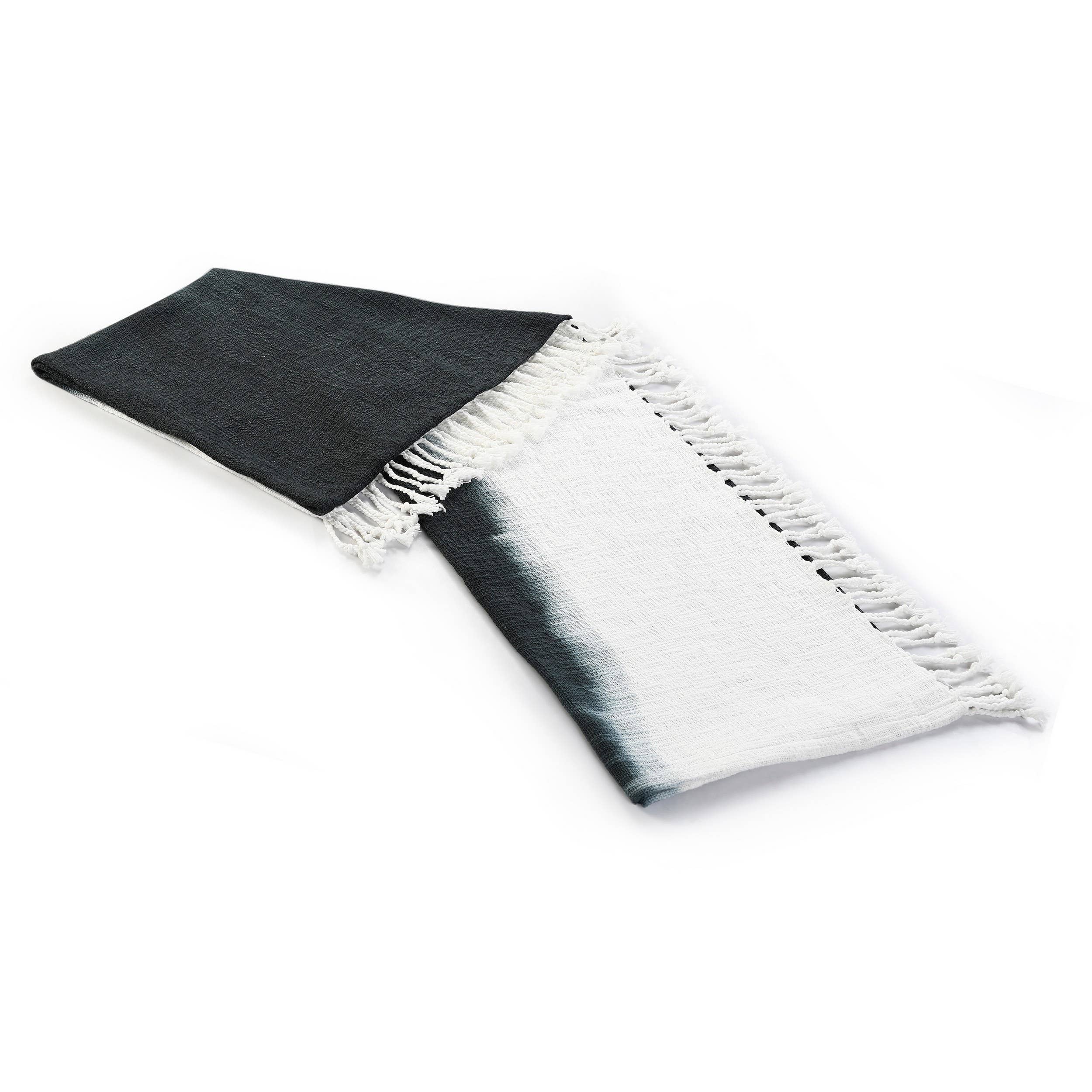 Shibori Slab Throw Blanket with Fringe: Jet Black - Decor Addict, LLC