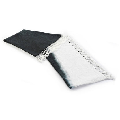 Shibori Slab Throw Blanket with Fringe: Jet Black - Decor Addict, LLC