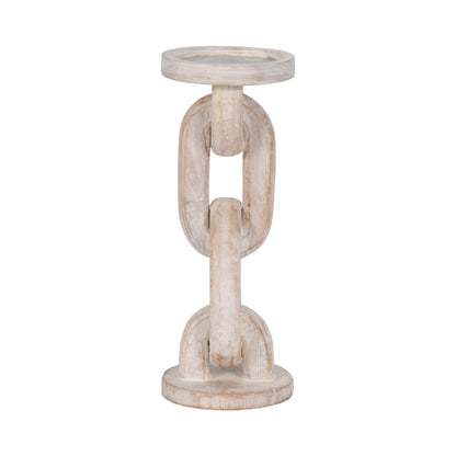 Wood, 11" Chain Pillar Candle Holder, White - Decor Addict, LLC
