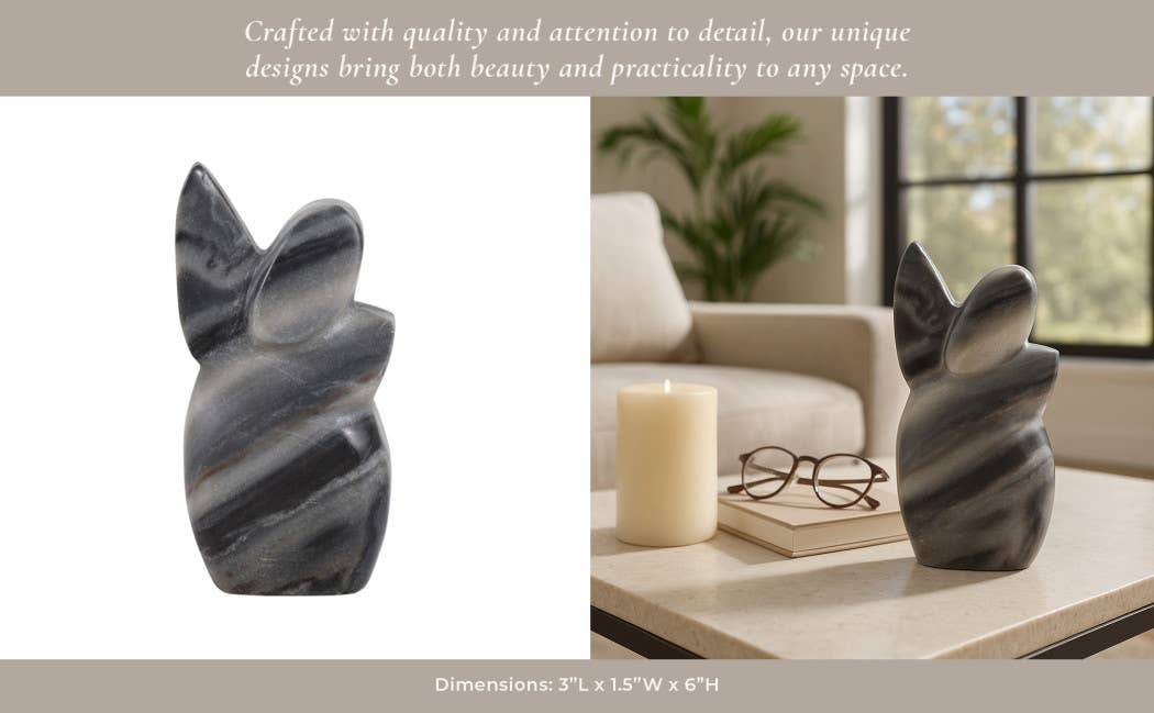 Sculpture - Gray Marble Decorative Carved Angel, 6 in. - Decor Addict, LLC