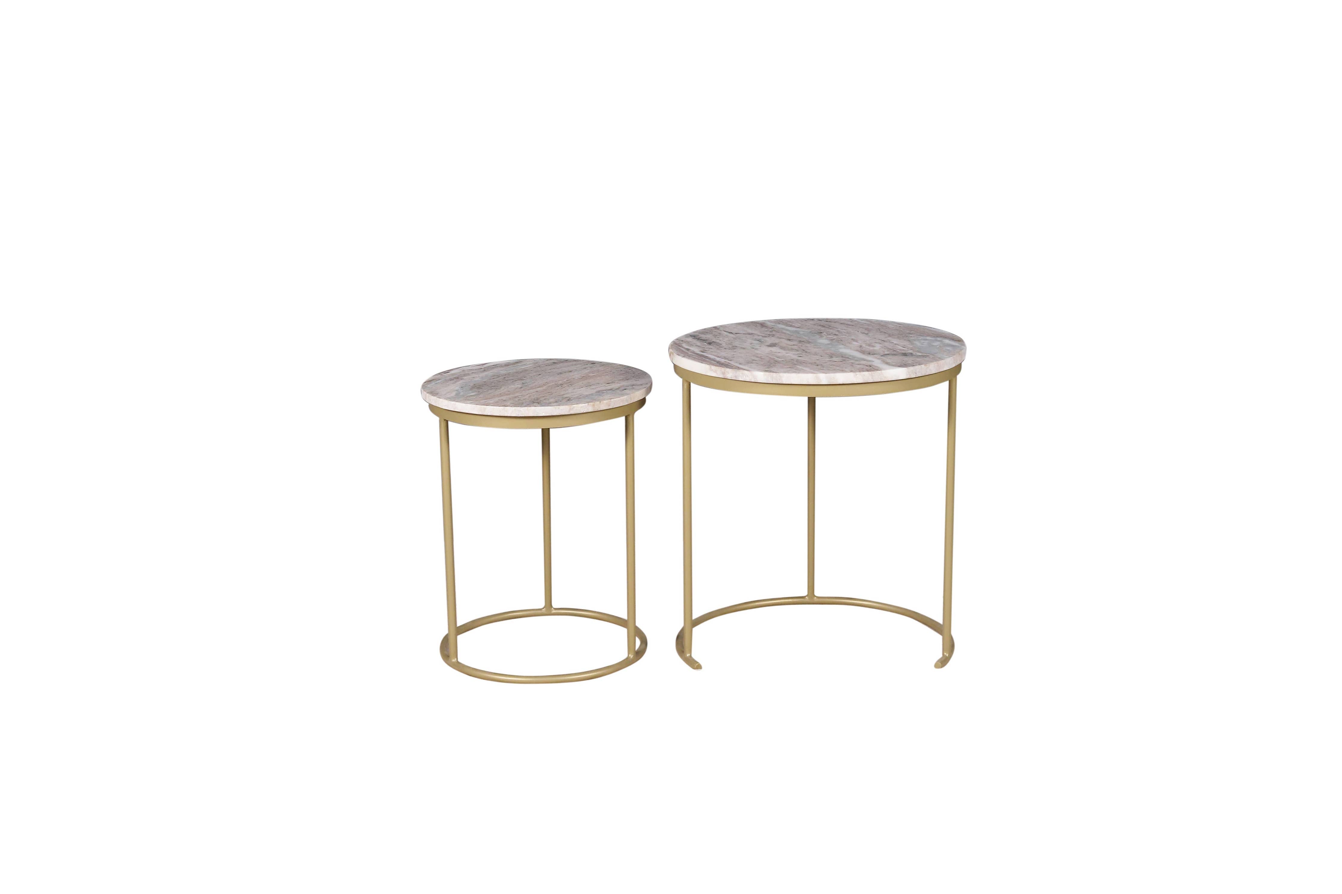 Brown Marble Nesting Coffee Table with Golden Metal Frame - Decor Addict, LLC