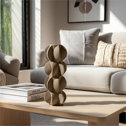 Decorative Vase - Tan Ceramic 3D Printed Textured, 14 in. - Decor Addict, LLC