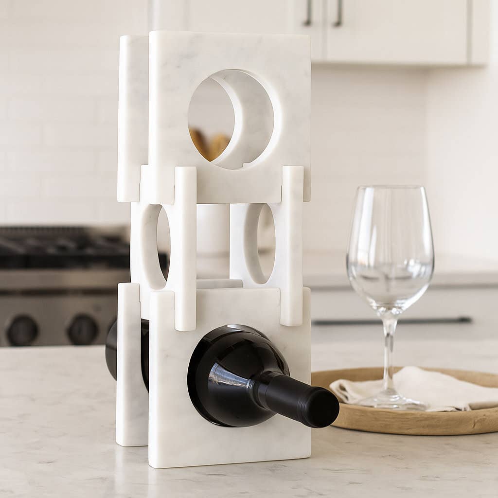 Wine Rack - White Marble Decorative Wine Bottle Rack, 16 in. - Decor Addict, LLC