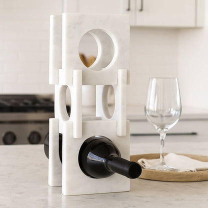 Wine Rack - White Marble Decorative Wine Bottle Rack, 16 in. - Decor Addict, LLC