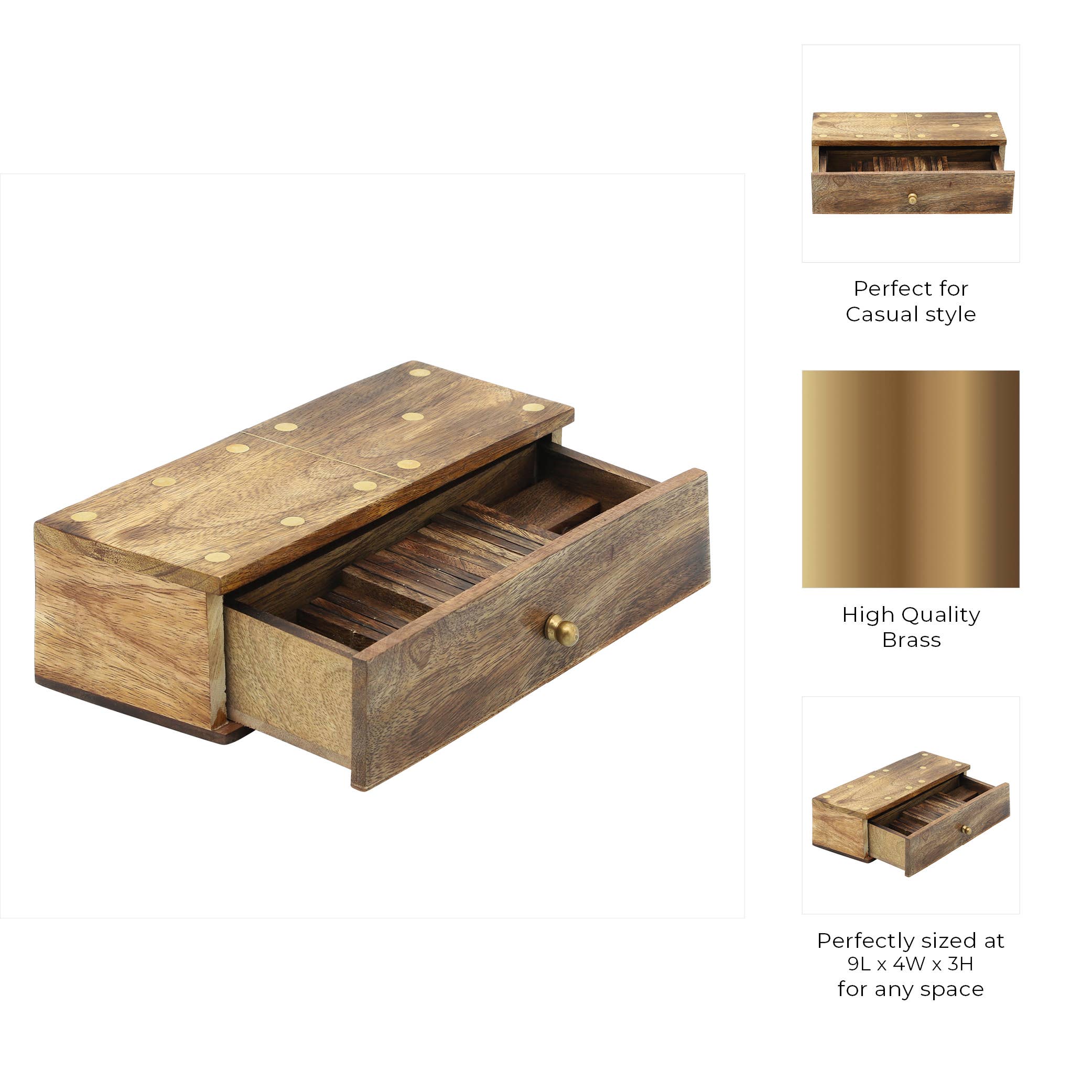 Mango Wood Domino Game Set - Brown, 9 in. - Decor Addict, LLC
