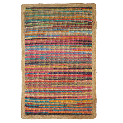 Multicolored Geometric Jute Bordered Accent Rug, 2' x 3': Multi/Tan - Decor Addict, LLC